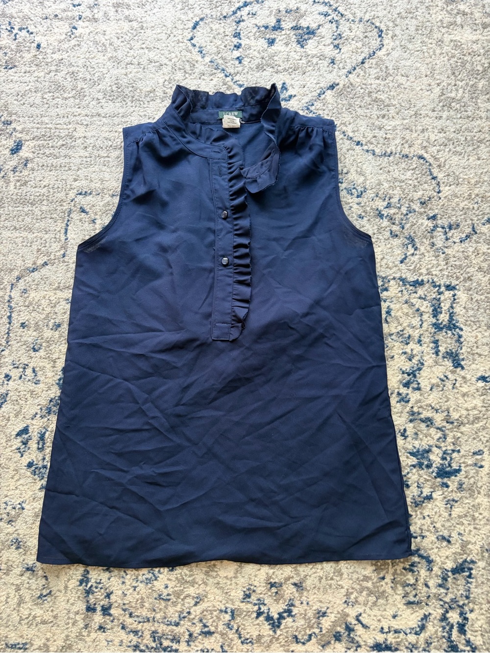 J. Crew Navy Sleeveless Ruffle-Front Mock Neck Camisole